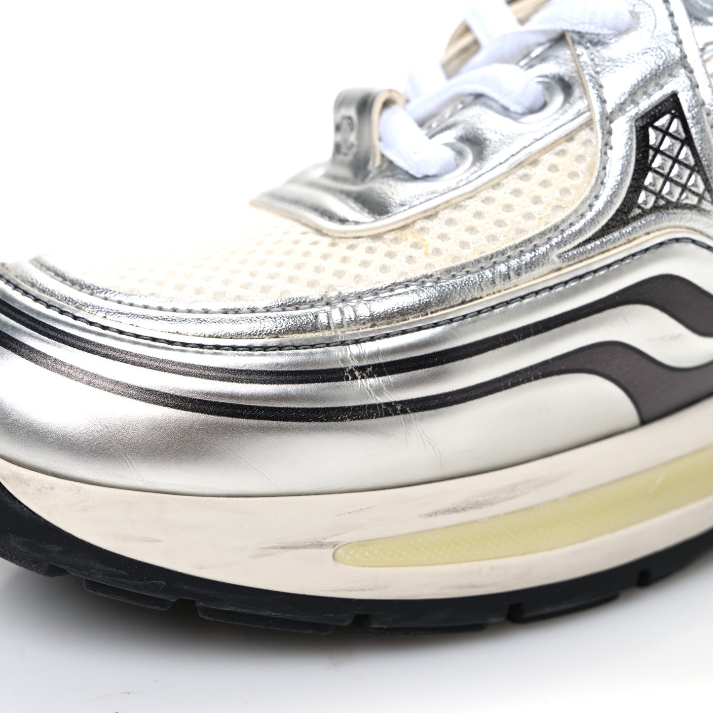 Fabric Laminated Calfskin Stretch CC Sneakers 38 White Silver
