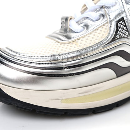Chanel Fabric Laminated Calfskin Stretch CC Sneakers 38 White Silver 11 of 11