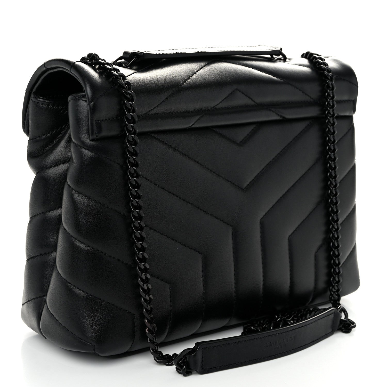 Saint Laurent Calfskin Y Quilted Monogram Monochrome Small Loulou Chain Satchel Black 3 of 11