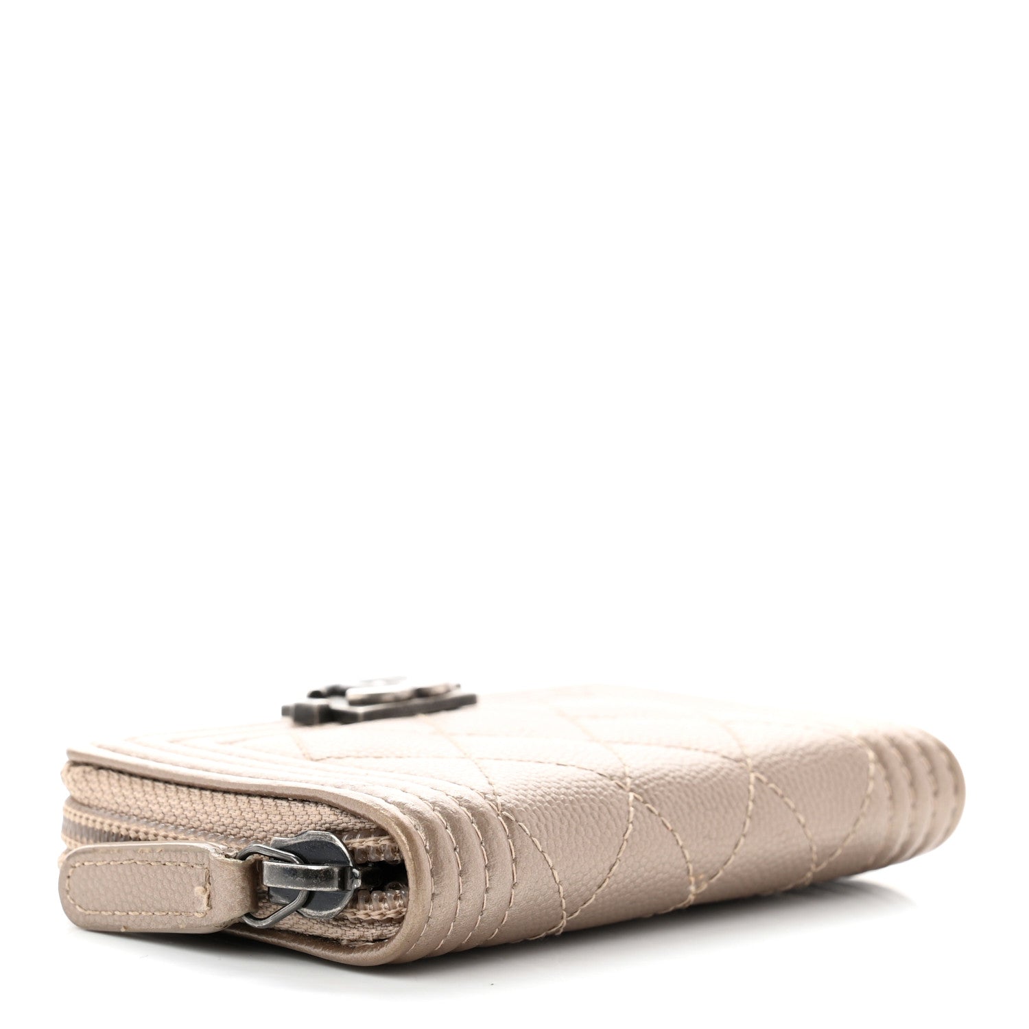 Chanel Caviar Quilted Boy Zip Around Coin Purse Wallet Light Gold 4 of 7