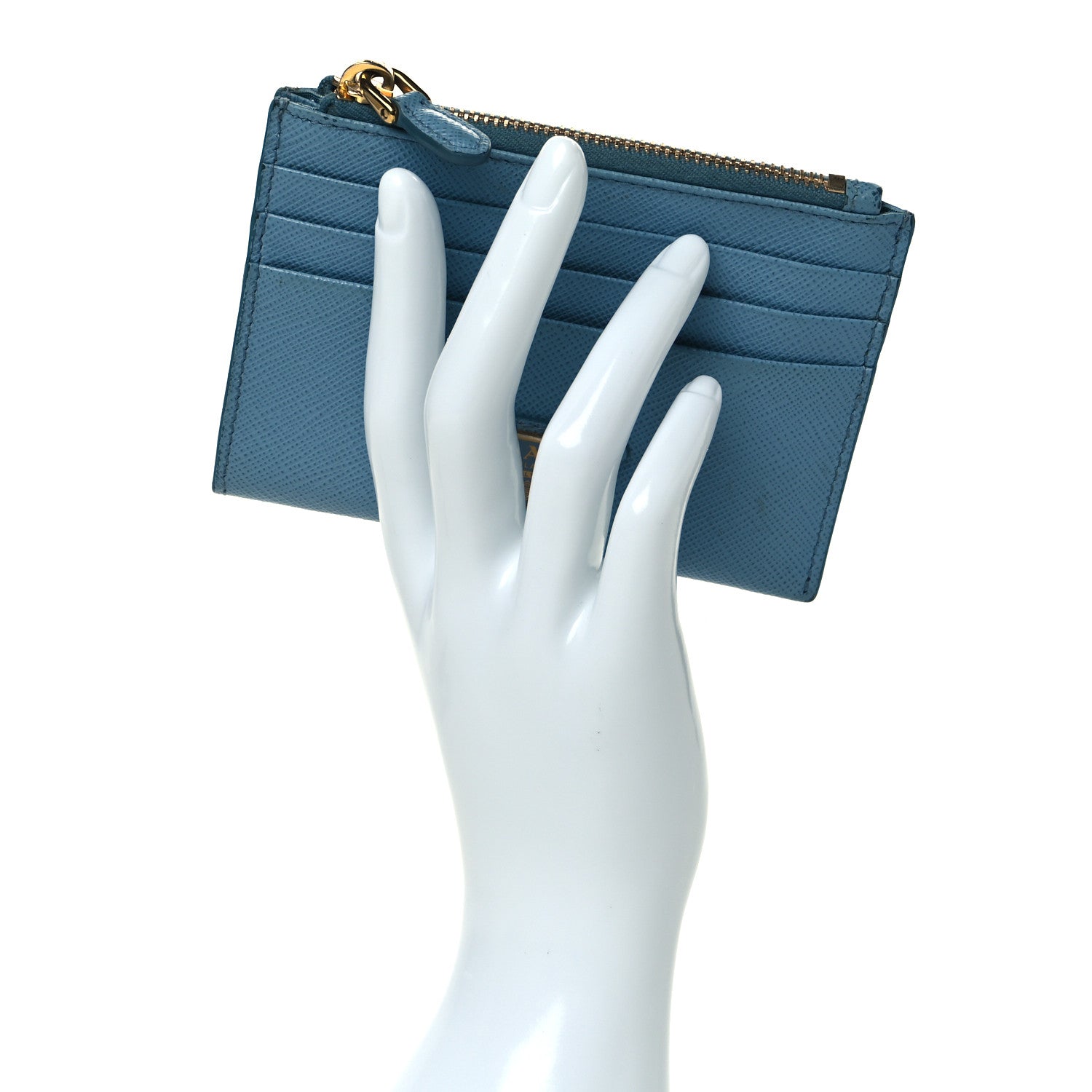 Prada Saffiano Metal Zip Card Holder Blue 2 of 7