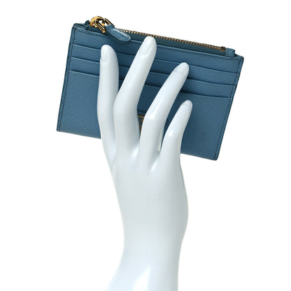 Prada Saffiano Metal Zip Card Holder Blue 2 of 7