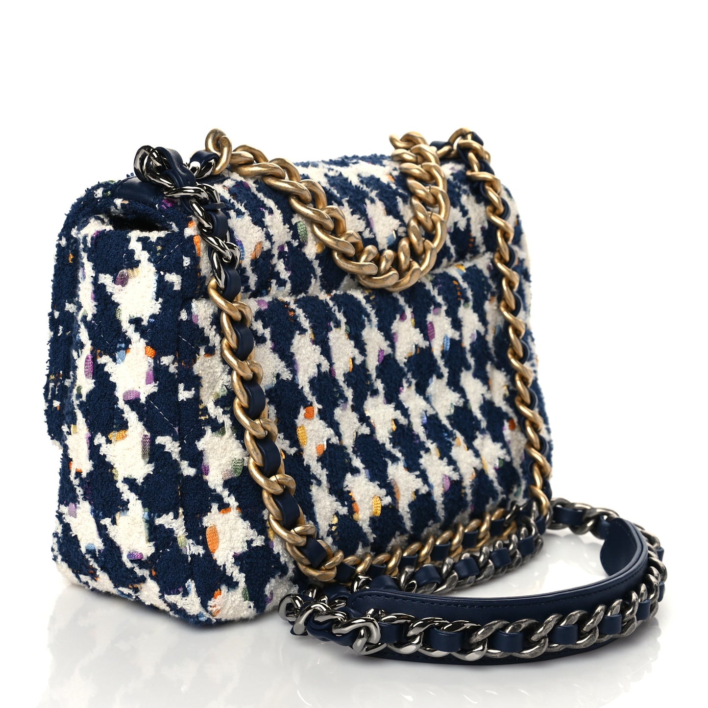 Tweed Quilted Medium Chanel 19 Flap Ecru Navy Blue Multicolor