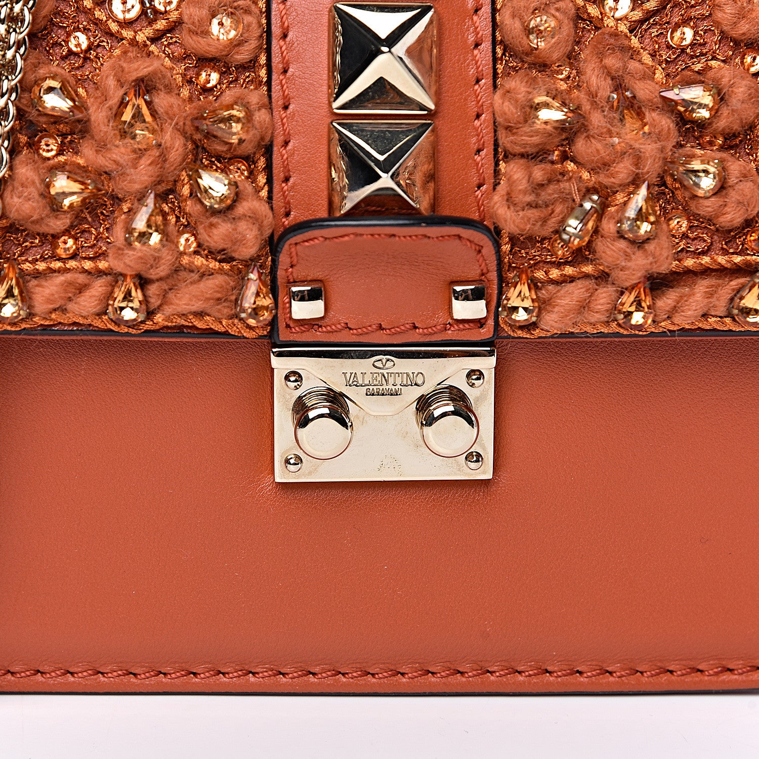 Valentino Garavani Vitello Crystal Embellished Small Glam Lock Rockstud Flap Orange 13 of 13