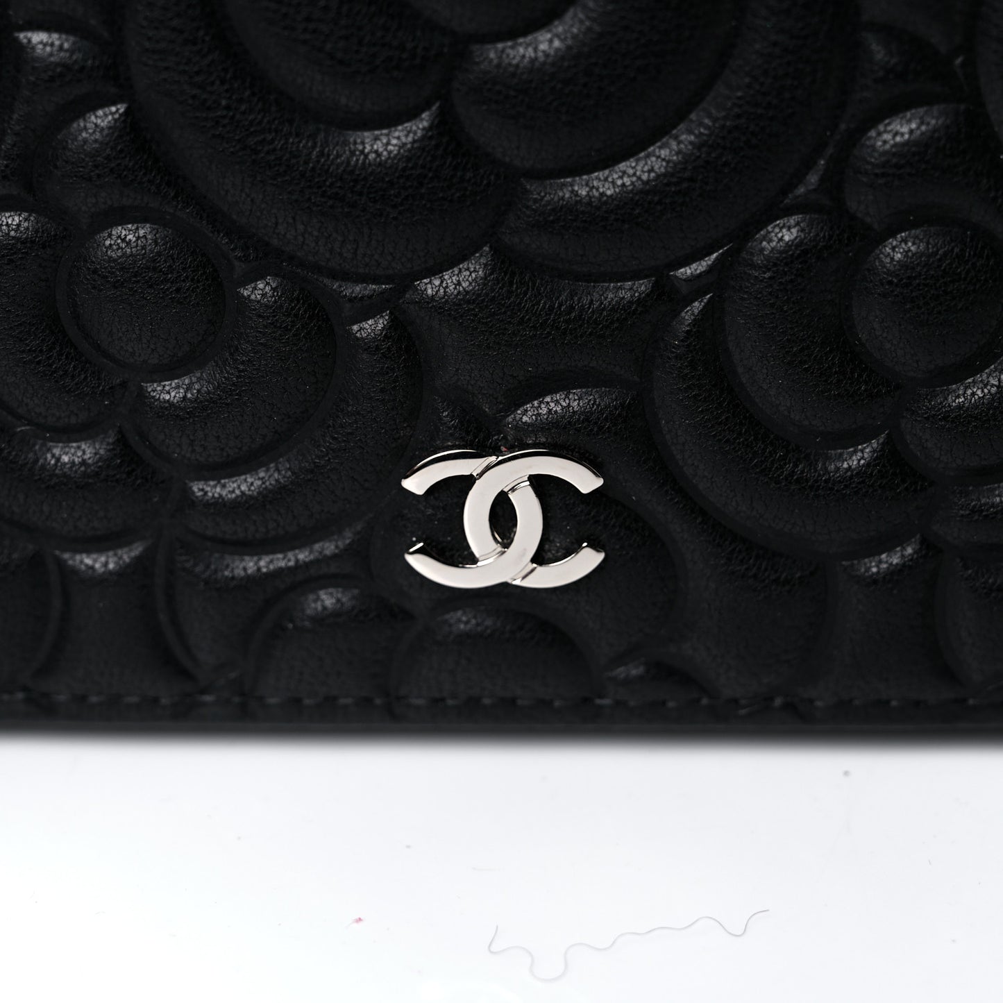Lambskin Camellia Embossed Wallet on Chain WOC Black
