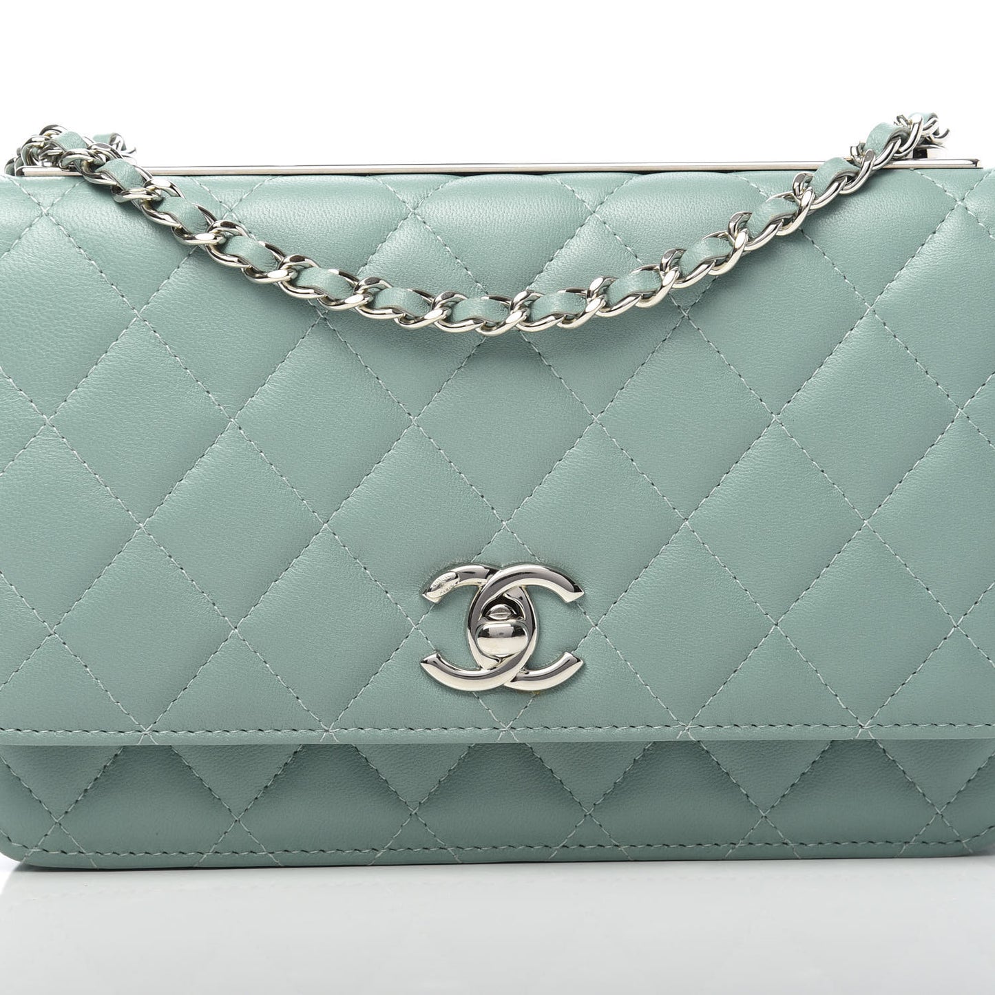 Lambskin Quilted Trendy CC Wallet On Chain WOC Light Blue