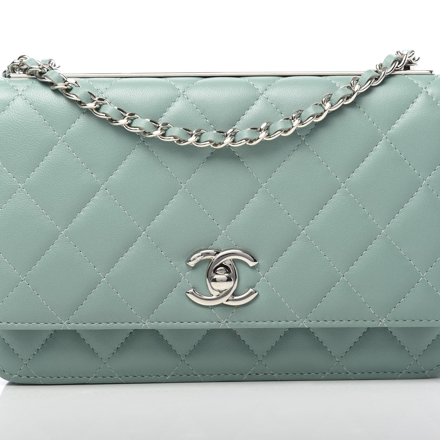 Chanel Lambskin Quilted Trendy CC Wallet On Chain WOC Light Blue 9 of 14