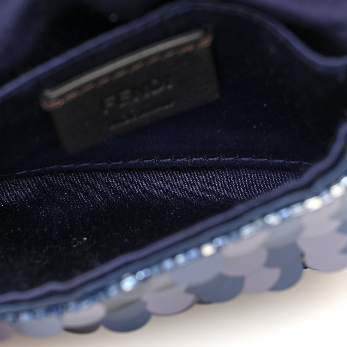 Sequin Paillettes Shiny Nappa Sex and the City Nano Maxi Buckle Baguette Charm Dark Blue