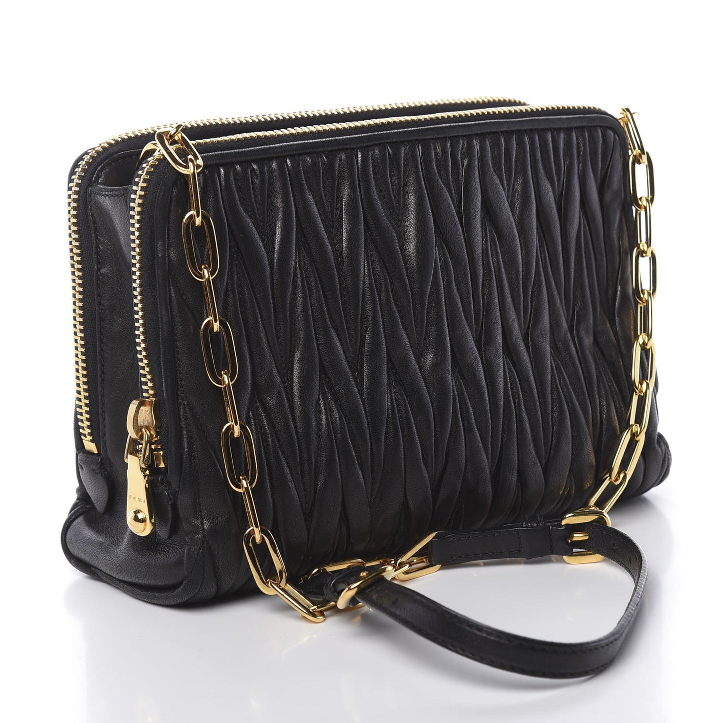 Nappa Matelasse Double Zip Chain Shoulder Bag Black