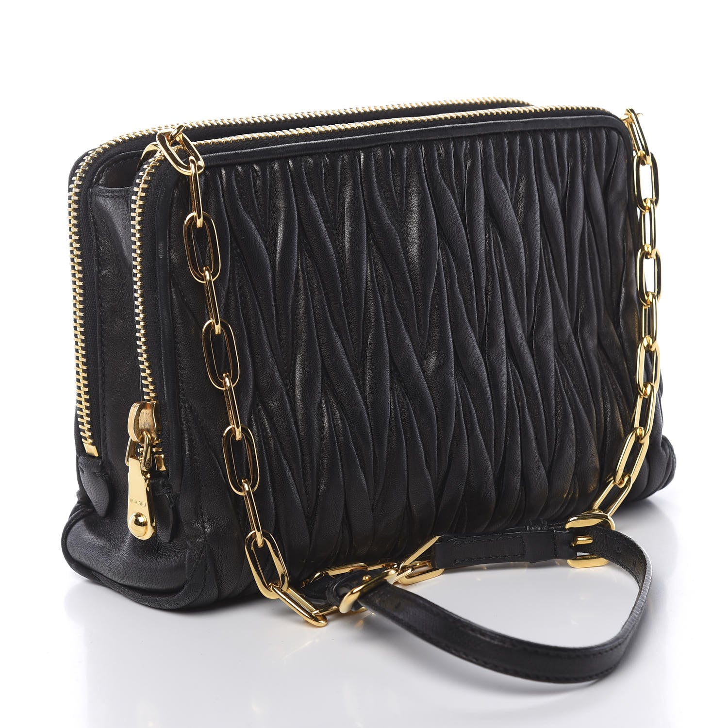 Miu Miu Nappa Matelasse Double Zip Chain Shoulder Bag Black 3 of 12