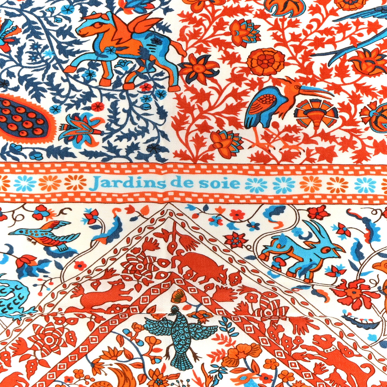 Hermes Cashmere Silk Jardins De Soie Shawl 140 Orange Cobalt Blanc 5 of 6