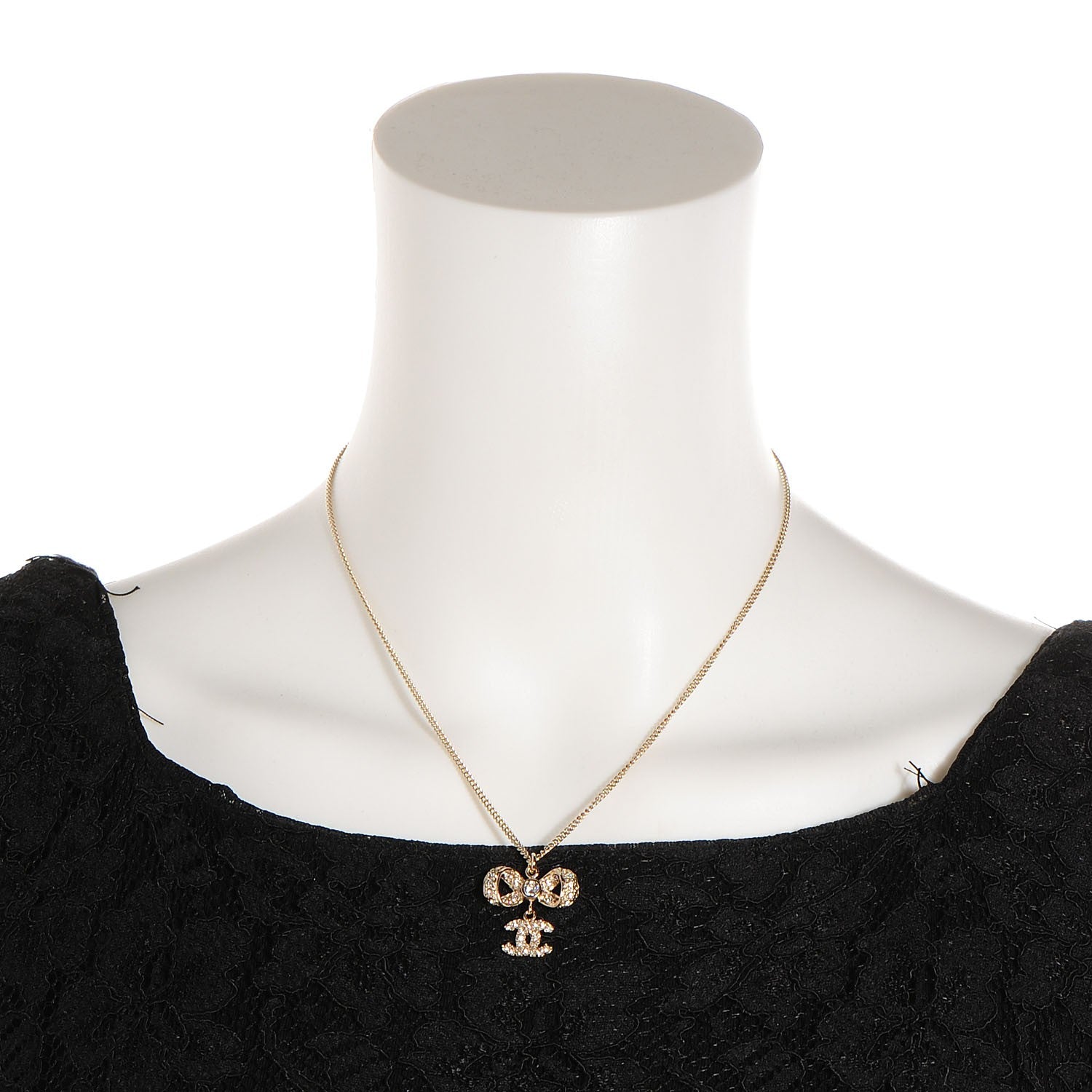 Chanel Crystal CC Bow Necklace Gold 2 of 4