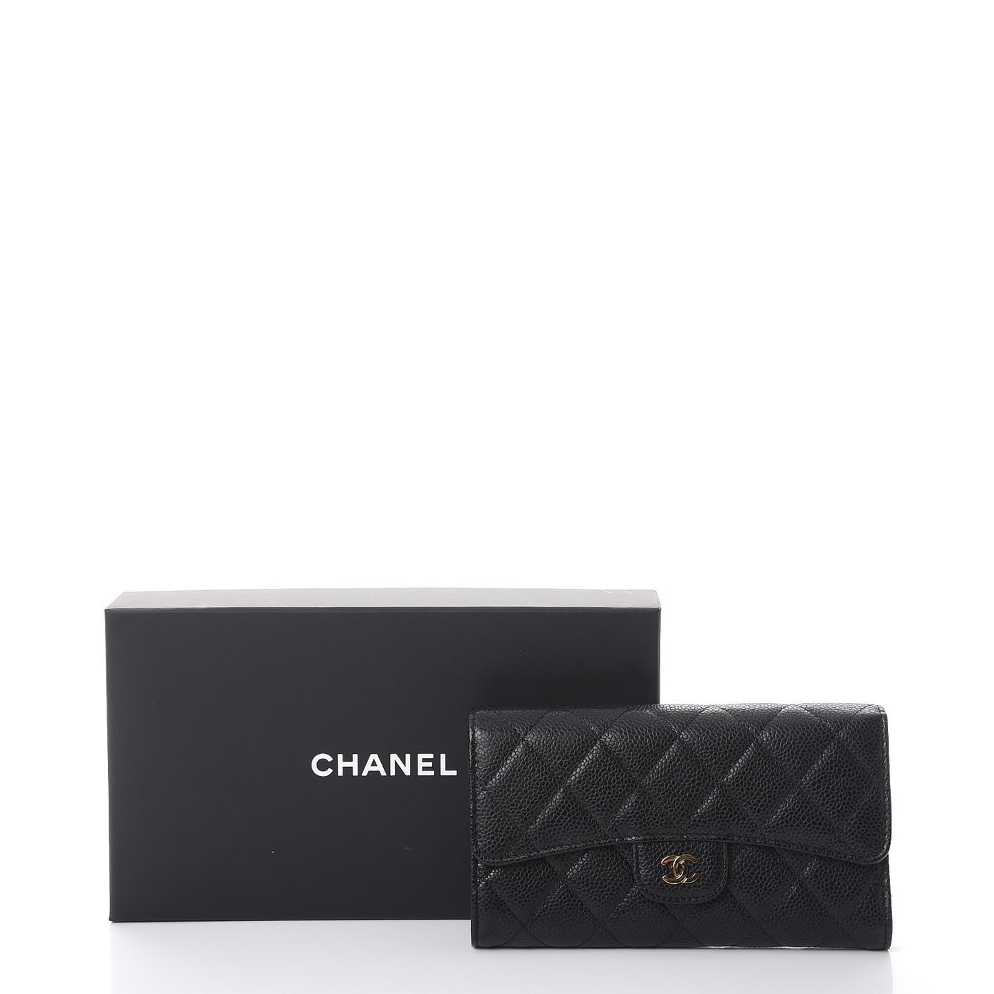 Caviar Quilted Large Flap Wallet Black