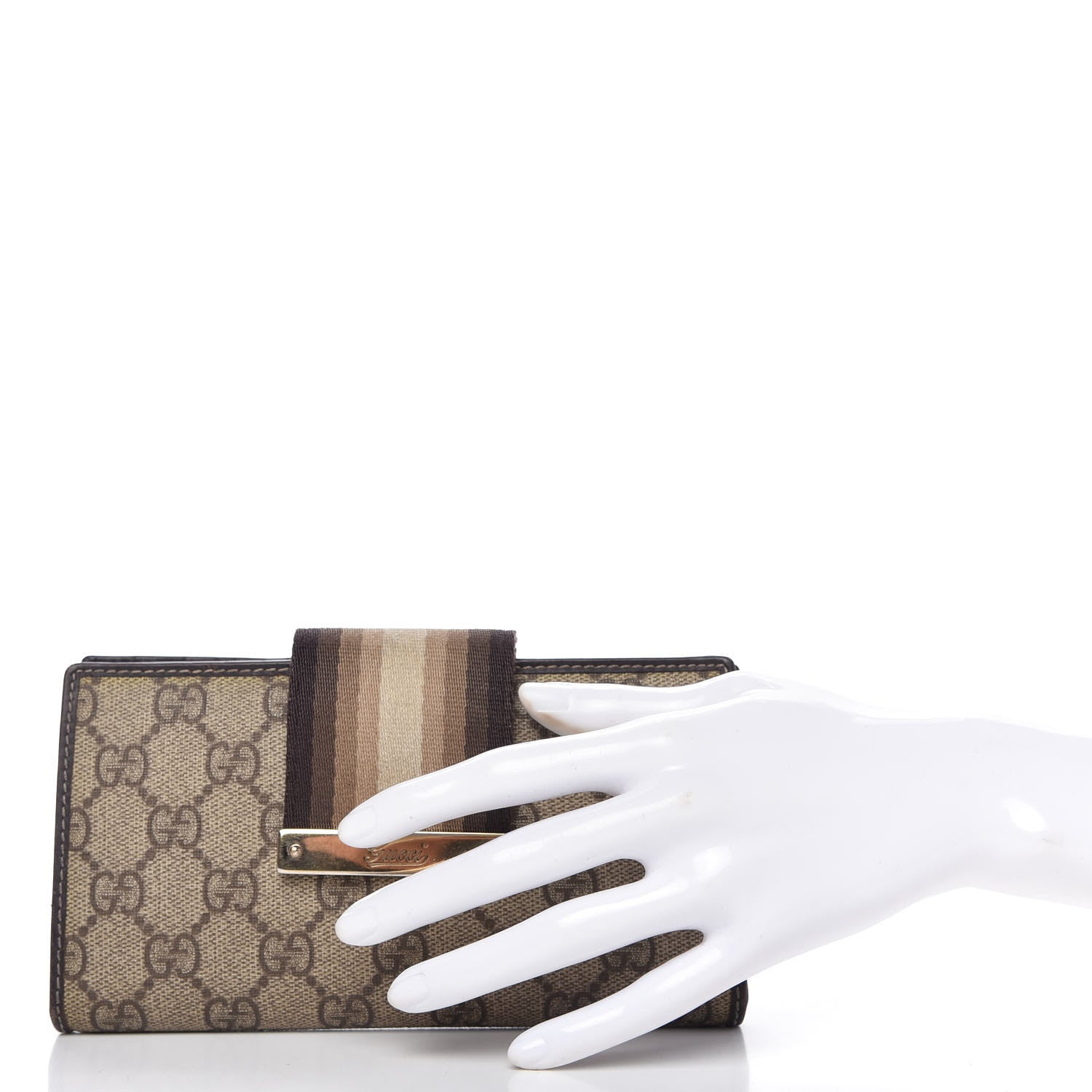 Gucci GG Plus Monogram Calfskin Ladies Web Continental Wallet Beige Ebony Brown 2 of 11