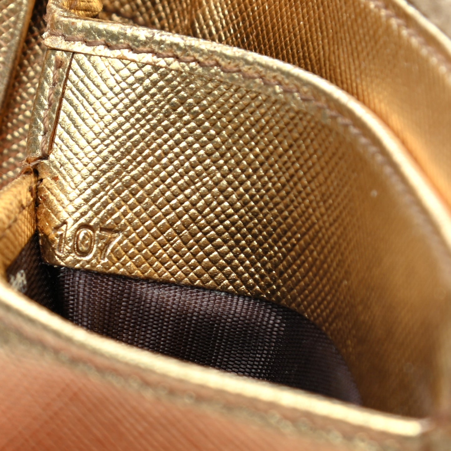 Metallic Saffiano Compact Zip Around Wallet Gold