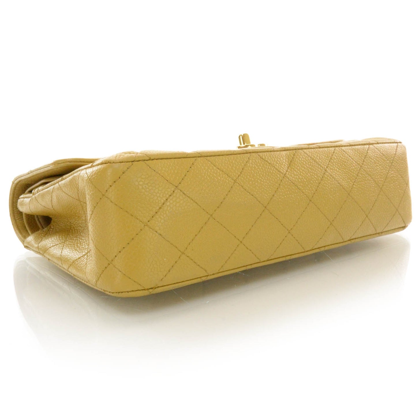 Caviar Quilted Medium Double Flap Beige