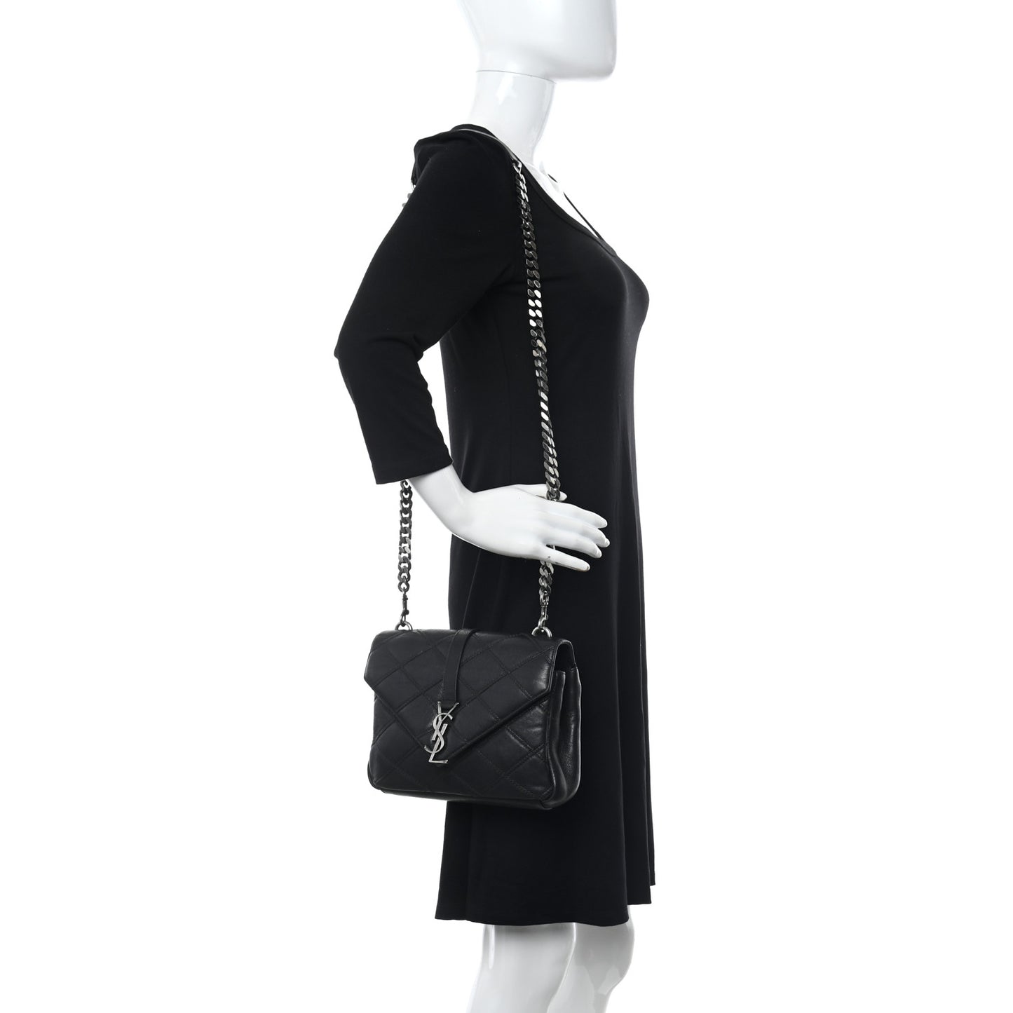 Calfskin Matelasse Diamond Quilted Monogram Medium College Bag Black