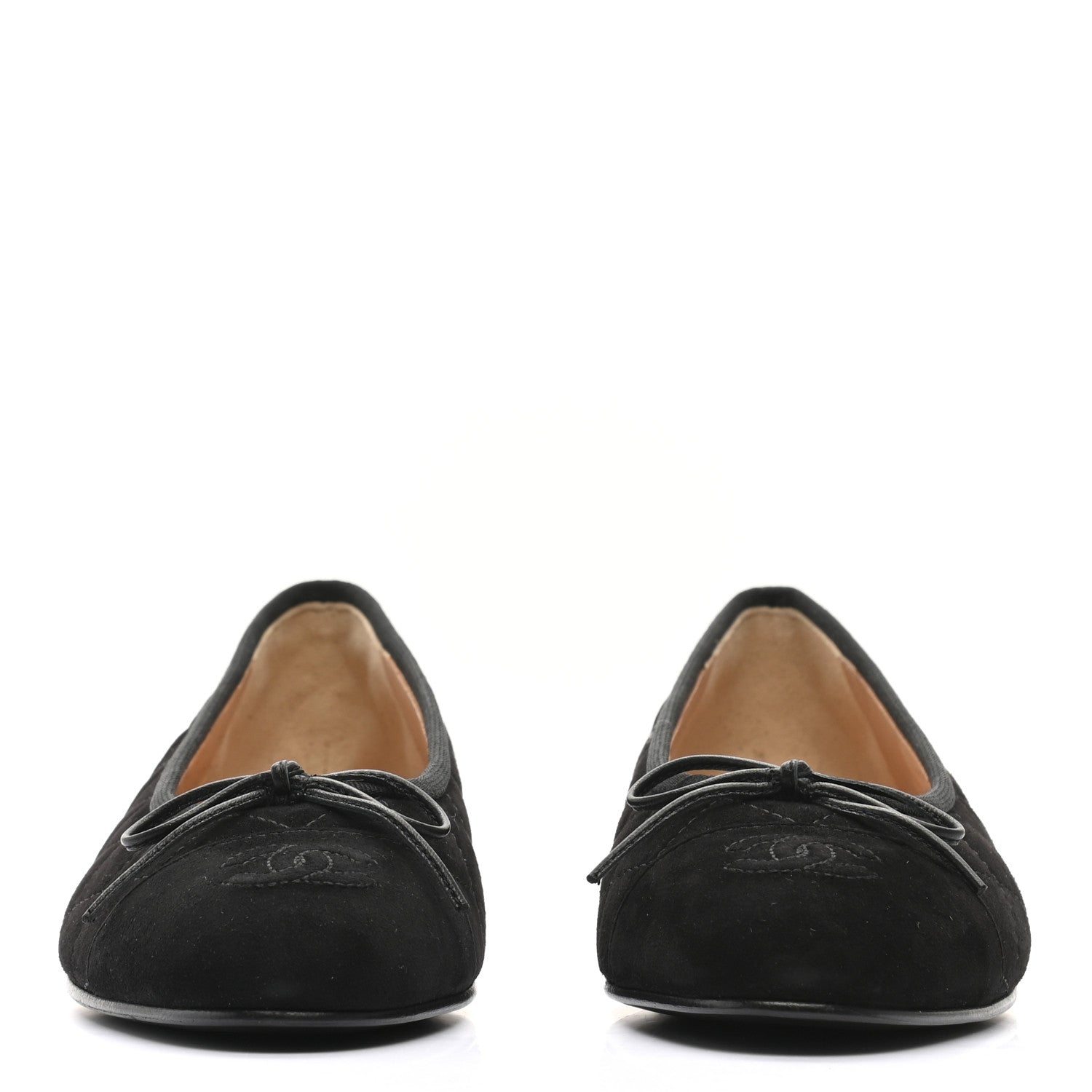 Chanel Suede Quilted Cap Toe CC Ballerina Flats 38 Black 2 of 9