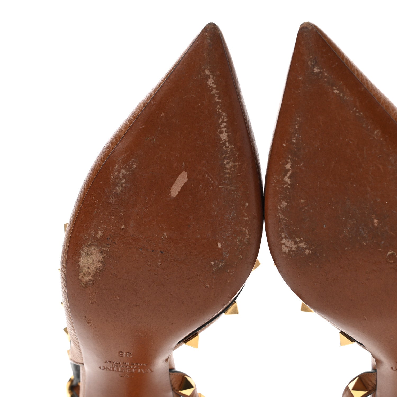 Valentino Garavani Pebbled Calfskin Rockstud Half D'Orsay Slingback 85mm Pumps 38 Cuoio 9 of 10