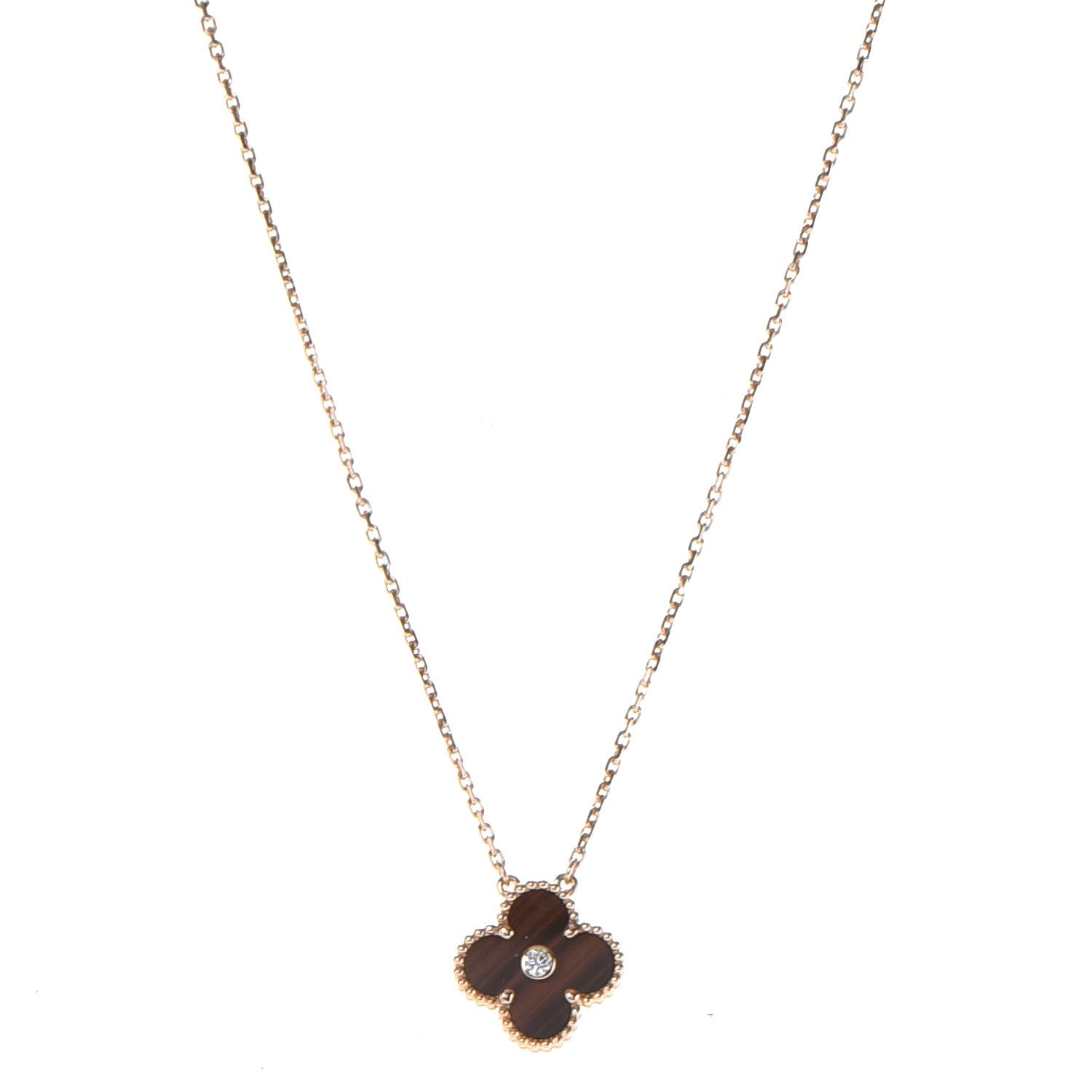 Van Cleef & Arpels 18K Rose Gold Diamond Carnelian Vintage Alhambra Pendant Necklace 1 of 9