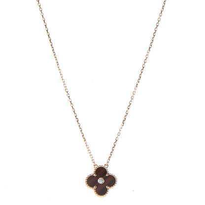 Van Cleef & Arpels 18K Rose Gold Diamond Carnelian Vintage Alhambra Pendant Necklace 1 of 9