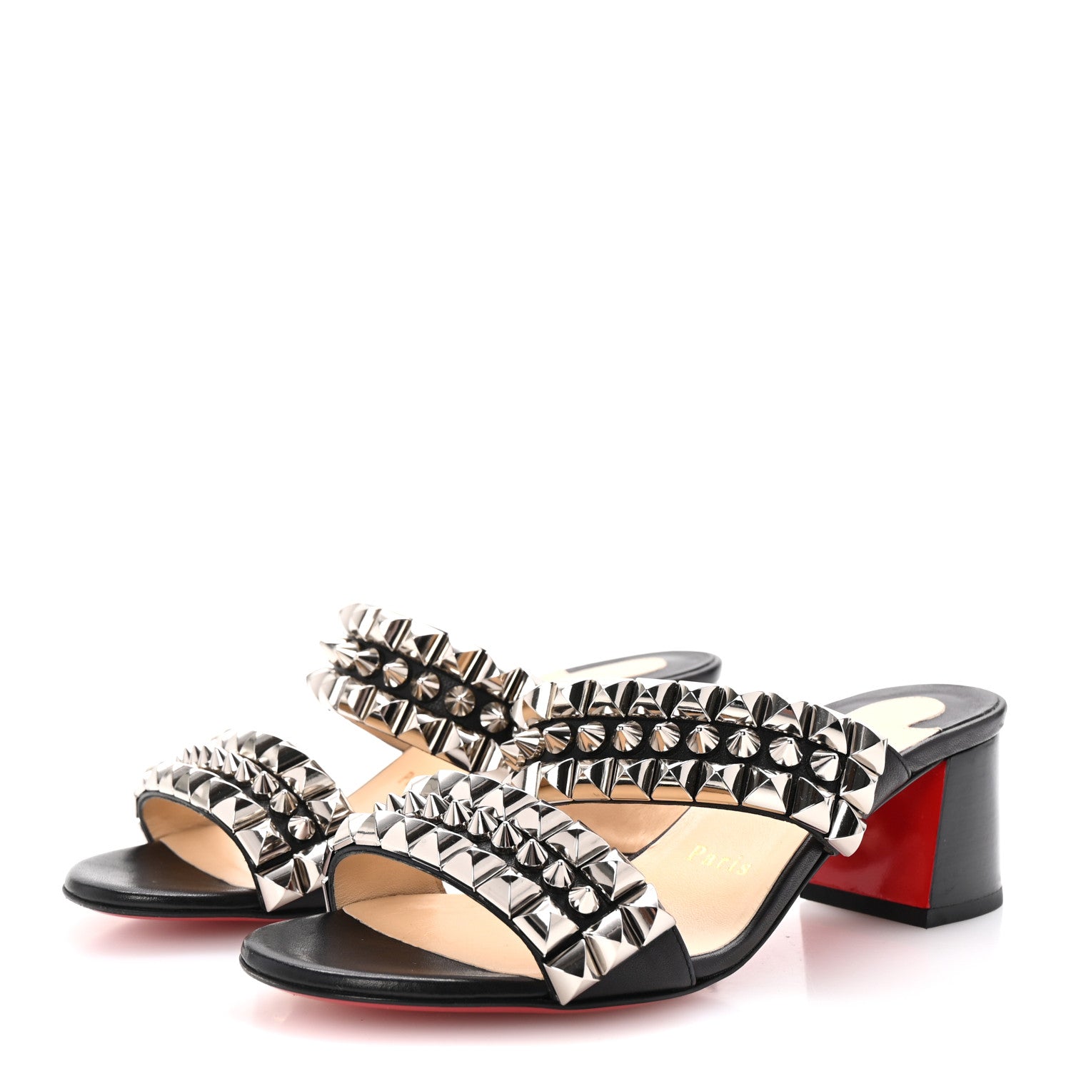 Christian Louboutin Calfskin Studded Tina Goes Mad 55 Slide Sandals 36.5 Black 4 of 9