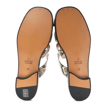 Gucci Calfskin Python Print Mens Horsebit Elektra Sandals 12 Beige Avana 5 of 9