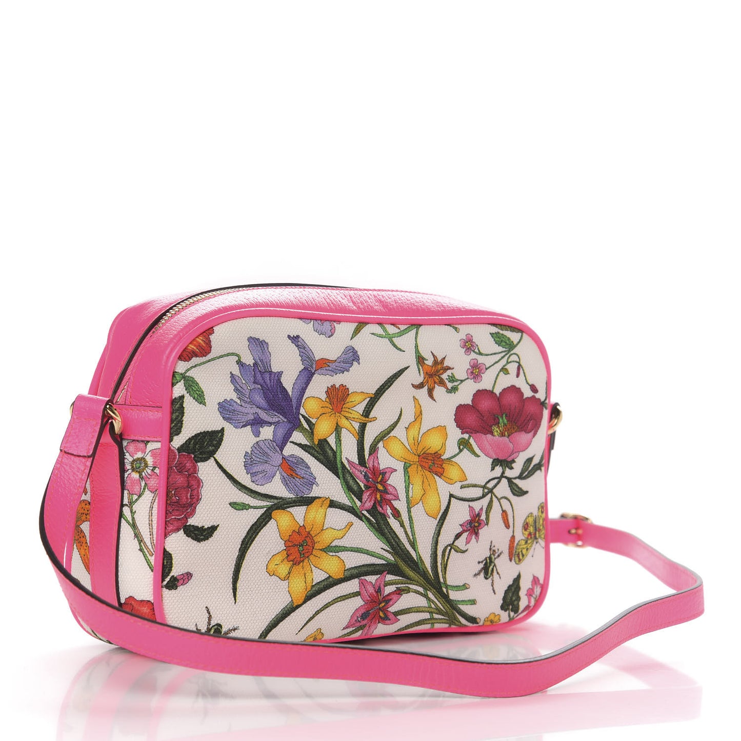 Canvas Flora Floral Shoulder Bag White Fuchsia Fluo