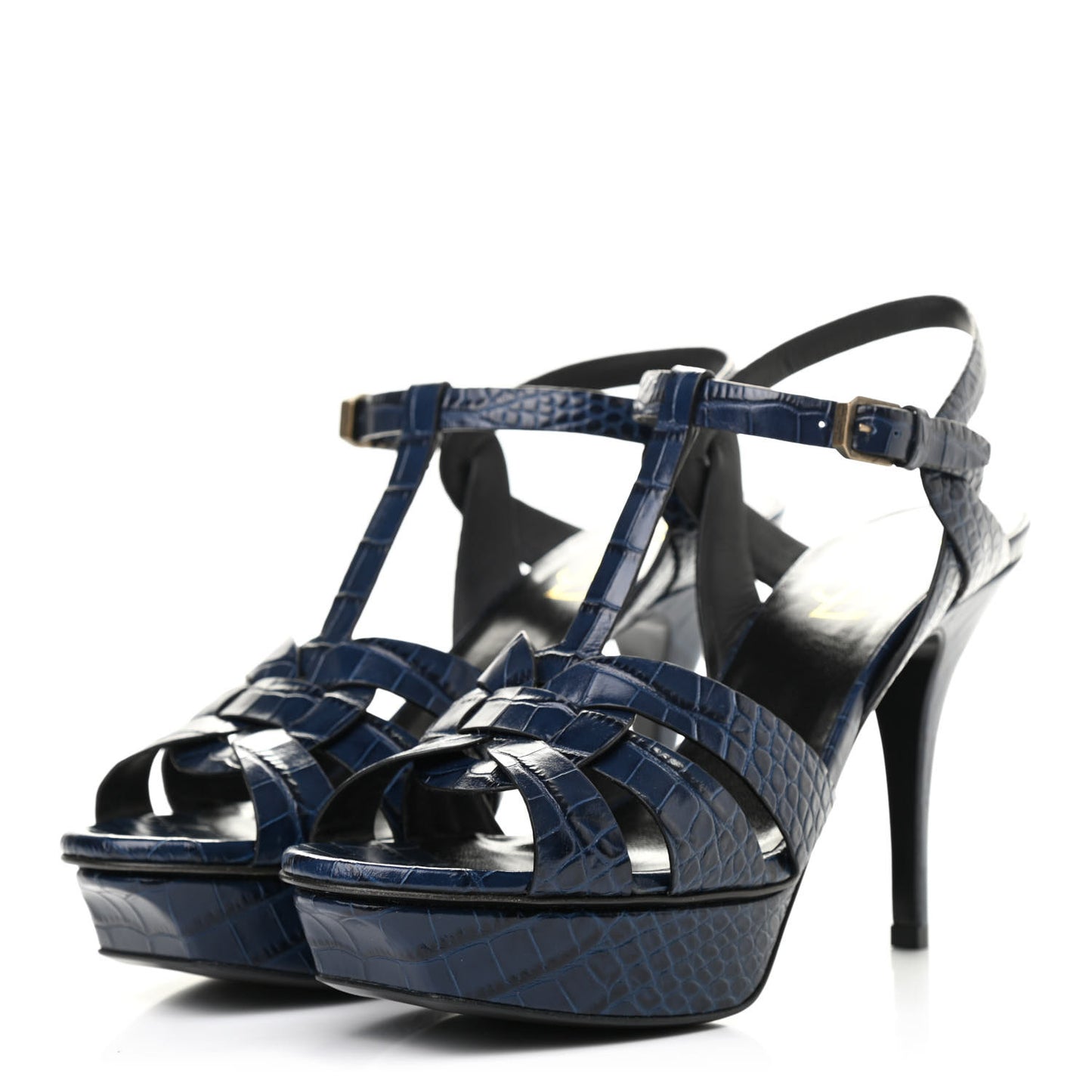 Crocodile Embossed Tribute 75 Platform Sandals 39.5 Navy
