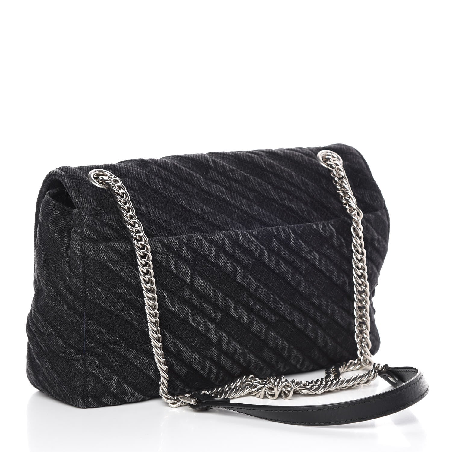 Balenciaga Destroyed Denim Jacquard Logo Matelasse M BB Round Shoulder Bag Black 3 of 12