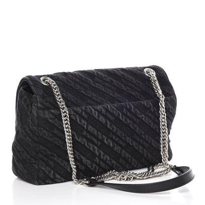 Balenciaga Destroyed Denim Jacquard Logo Matelasse M BB Round Shoulder Bag Black 3 of 12