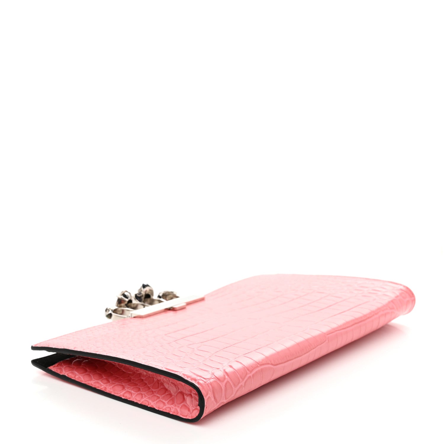 Alexander McQueen Calfskin Crocodile Embossed Knuckle Flat Clutch Coral 4 of 7