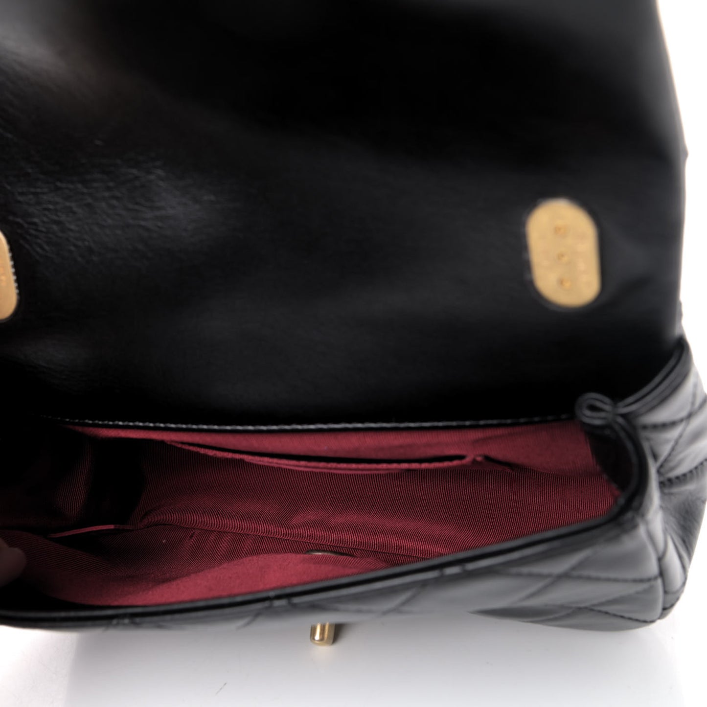 Calfskin Quilted Mini Rectangular Crystal Pearls Chain Flap Black