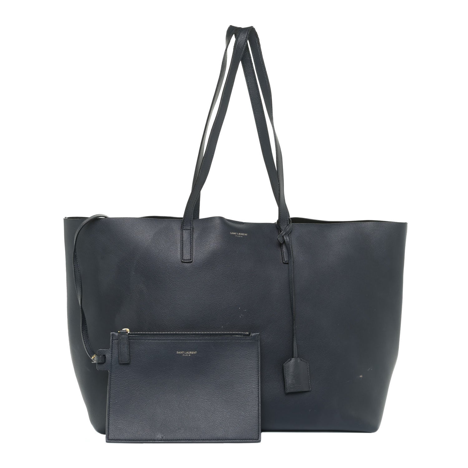 Saint Laurent Calfskin Large Shopping Tote Navy Blue 1 of 27