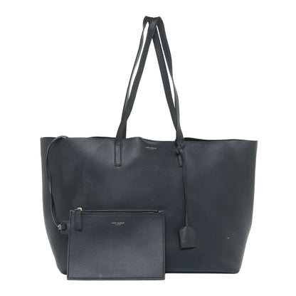 Saint Laurent Calfskin Large Shopping Tote Navy Blue 1 of 27