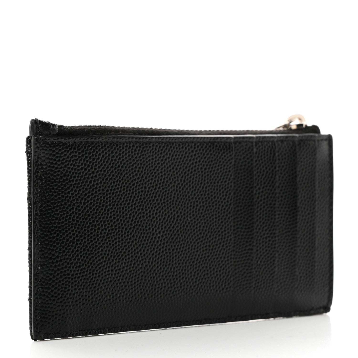Saint Laurent Grain De Poudre Matelasse Chevron Monogram Fragments Zippered Card Case Black 3 of 8
