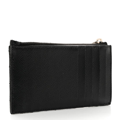 Saint Laurent Grain De Poudre Matelasse Chevron Monogram Fragments Zippered Card Case Black 3 of 8