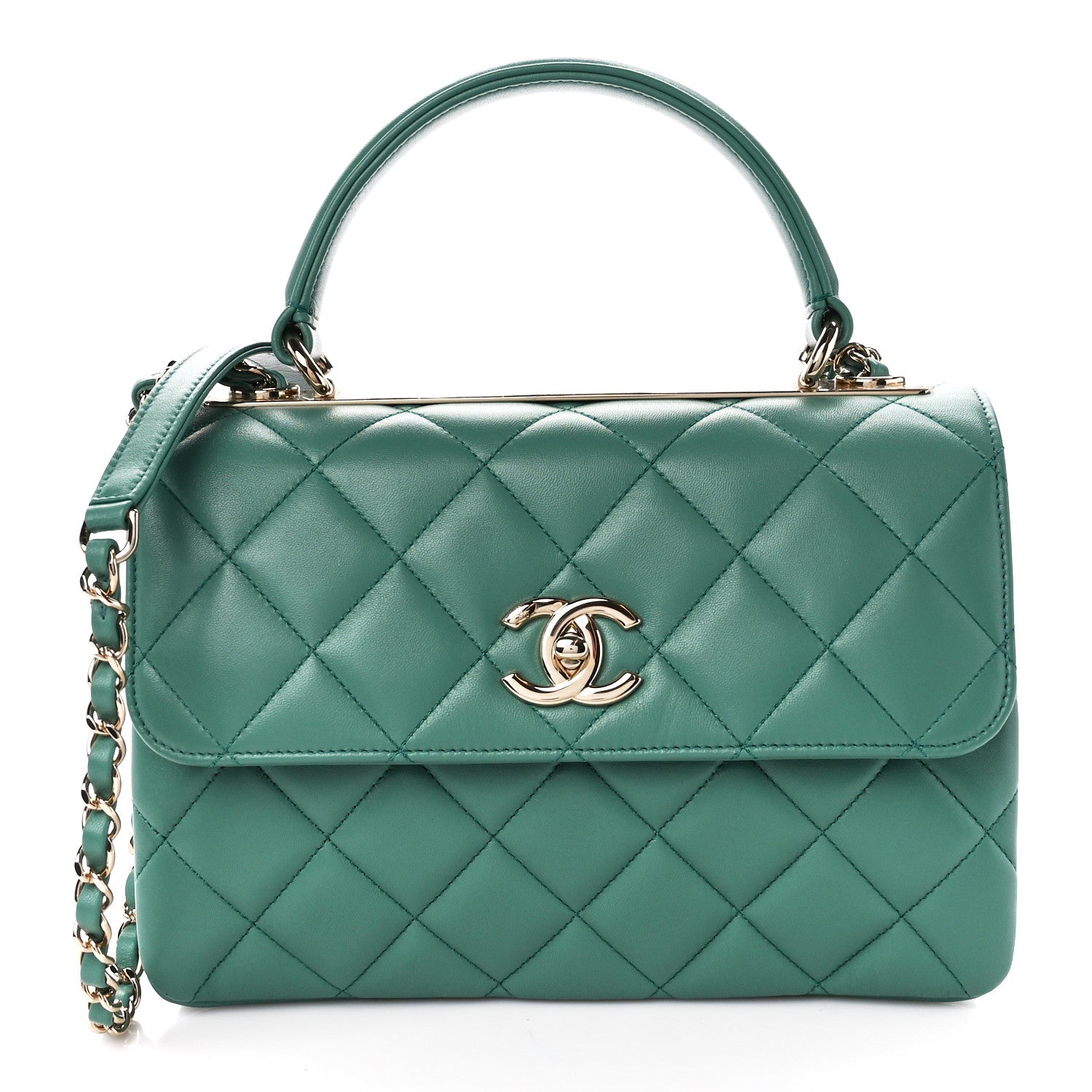 Chanel Lambskin Quilted Small Trendy CC Flap Dual Handle Bag Green 1 of 12