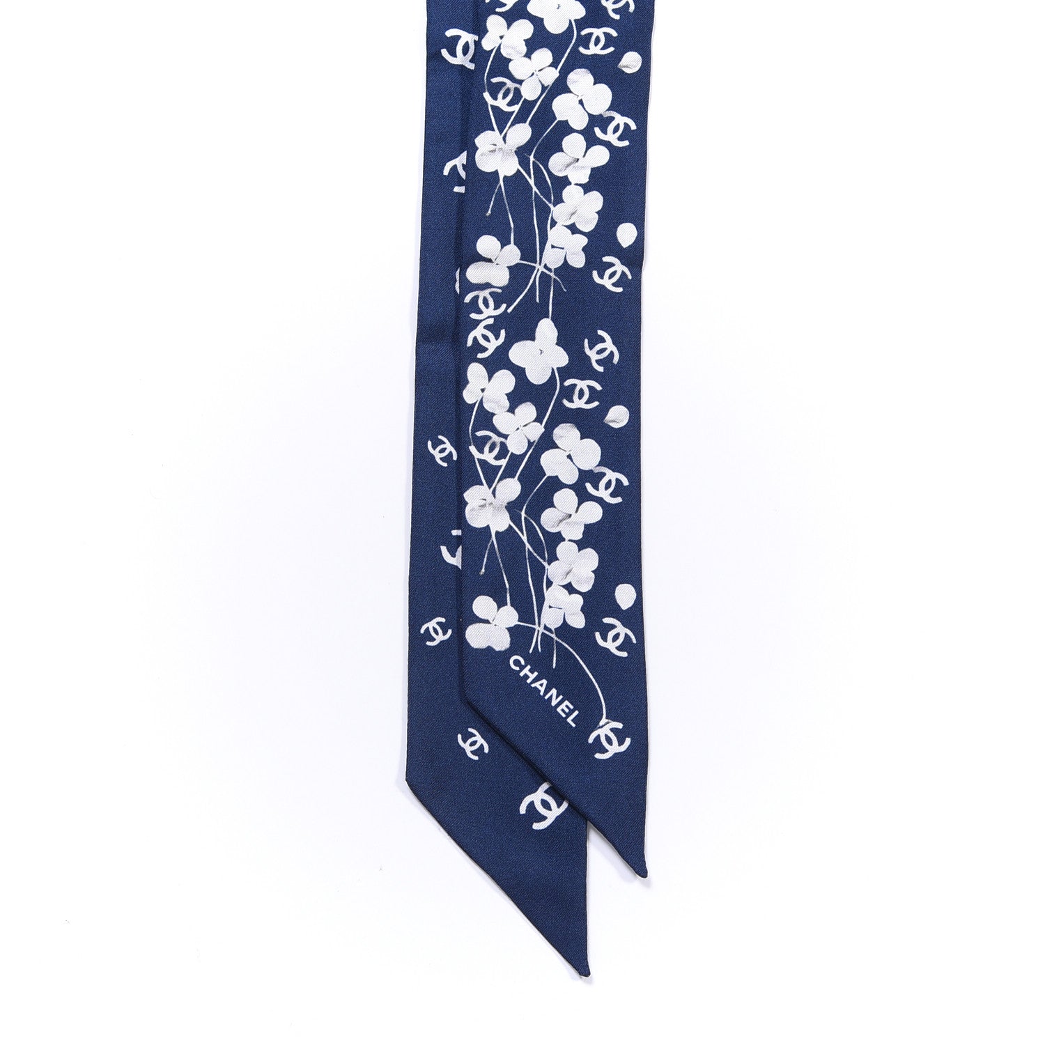 Chanel Silk CC Slim Bandeau Scarf Blue Ecru 2 of 3