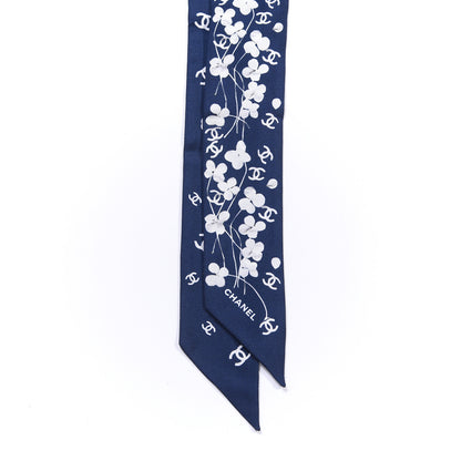 Chanel Silk CC Slim Bandeau Scarf Blue Ecru 2 of 3
