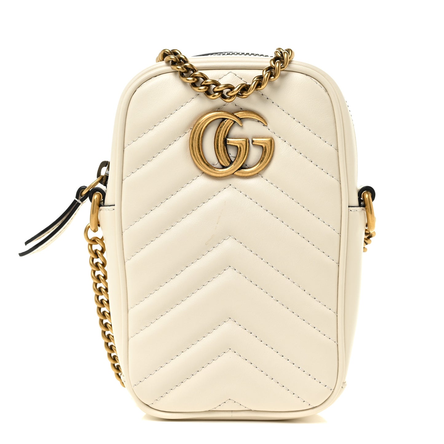 Calfskin Matelasse Mini GG Marmont Crossbody Bag White