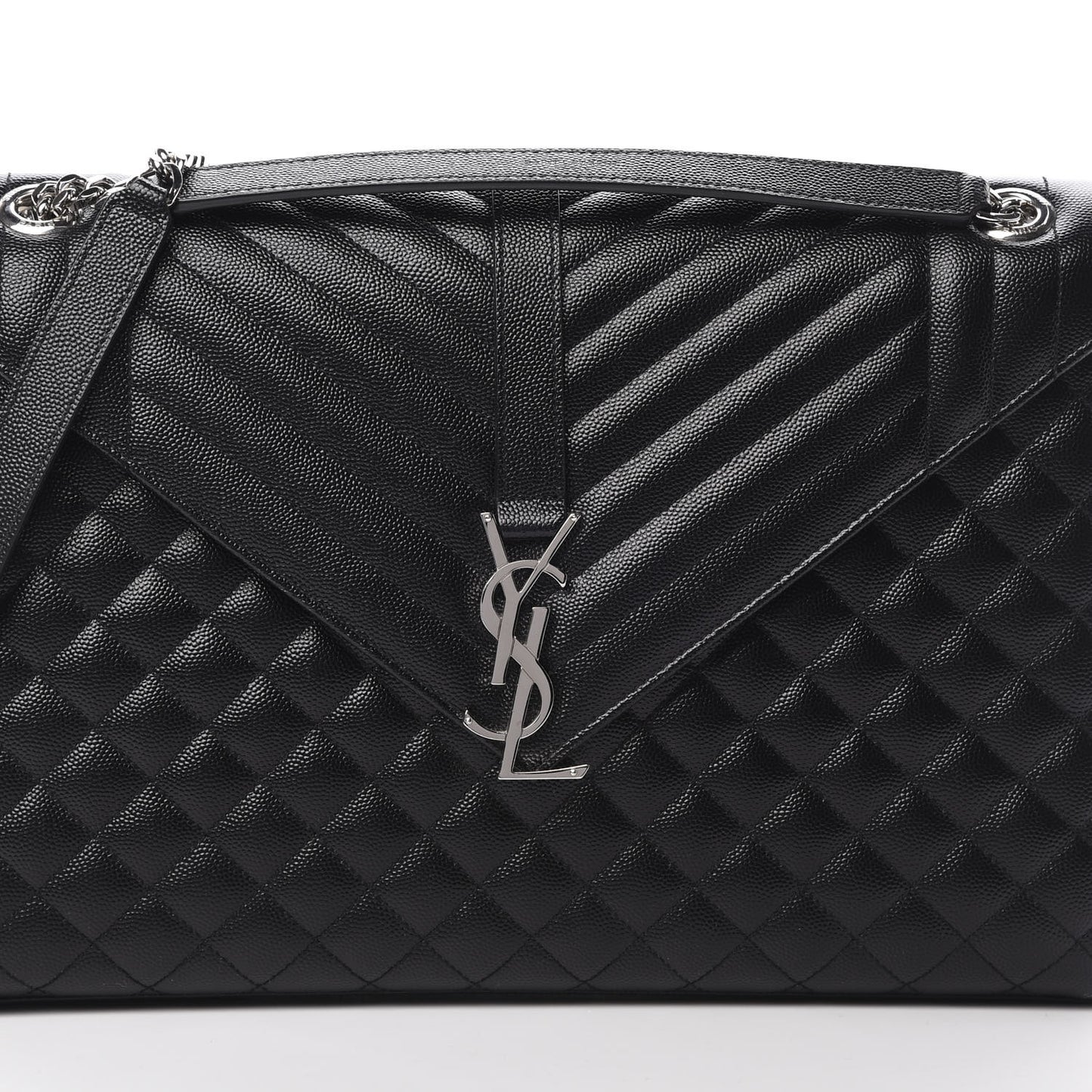 Grain De Poudre Textured Mixed Matelasse Large Triquilt Monogram Satchel Black