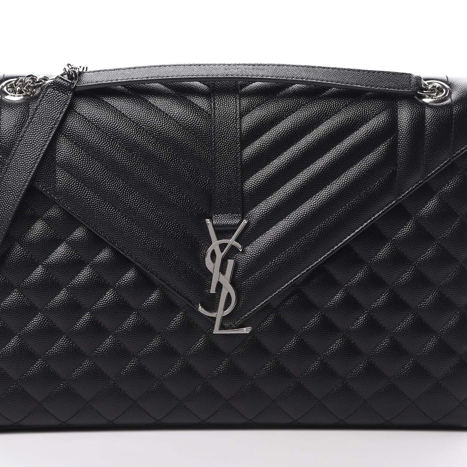 Saint Laurent Grain De Poudre Textured Mixed Matelasse Large Triquilt Monogram Satchel Black 8 of 12