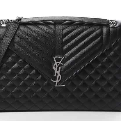 Saint Laurent Grain De Poudre Textured Mixed Matelasse Large Triquilt Monogram Satchel Black 8 of 12