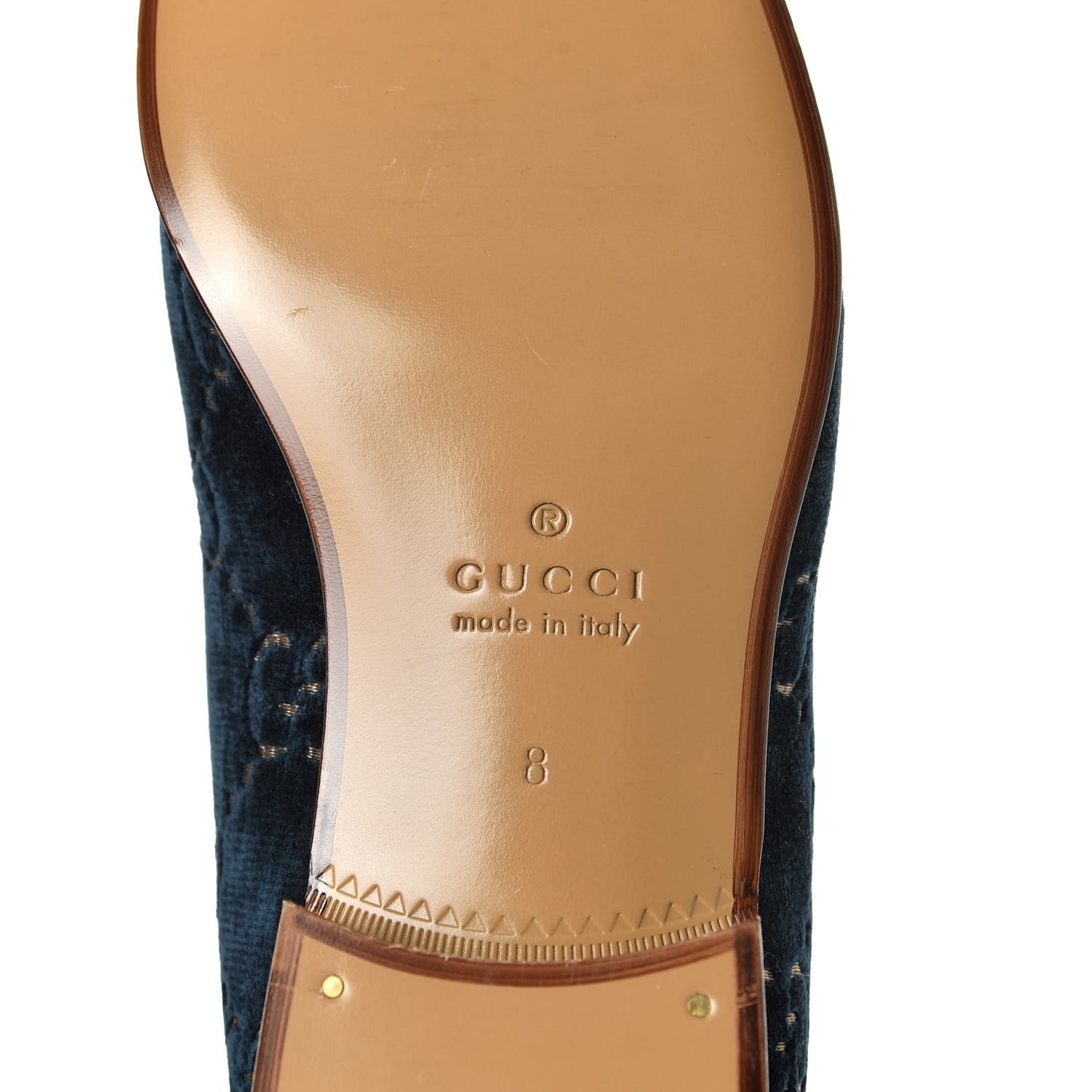 Velvet GG Monogram Goatskin Mens Horsebit Loafers 8 Blue Beige