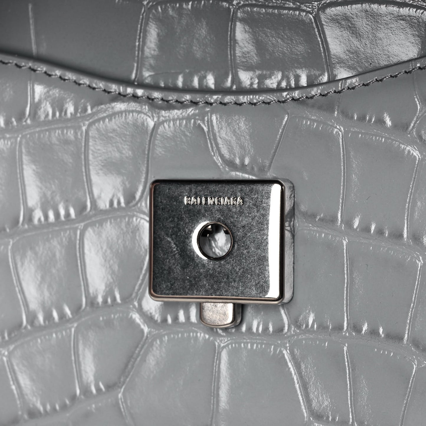 Shiny Calfskin Crocodile Embossed XS Sharp Top Handle Bag Balenciaga Grey