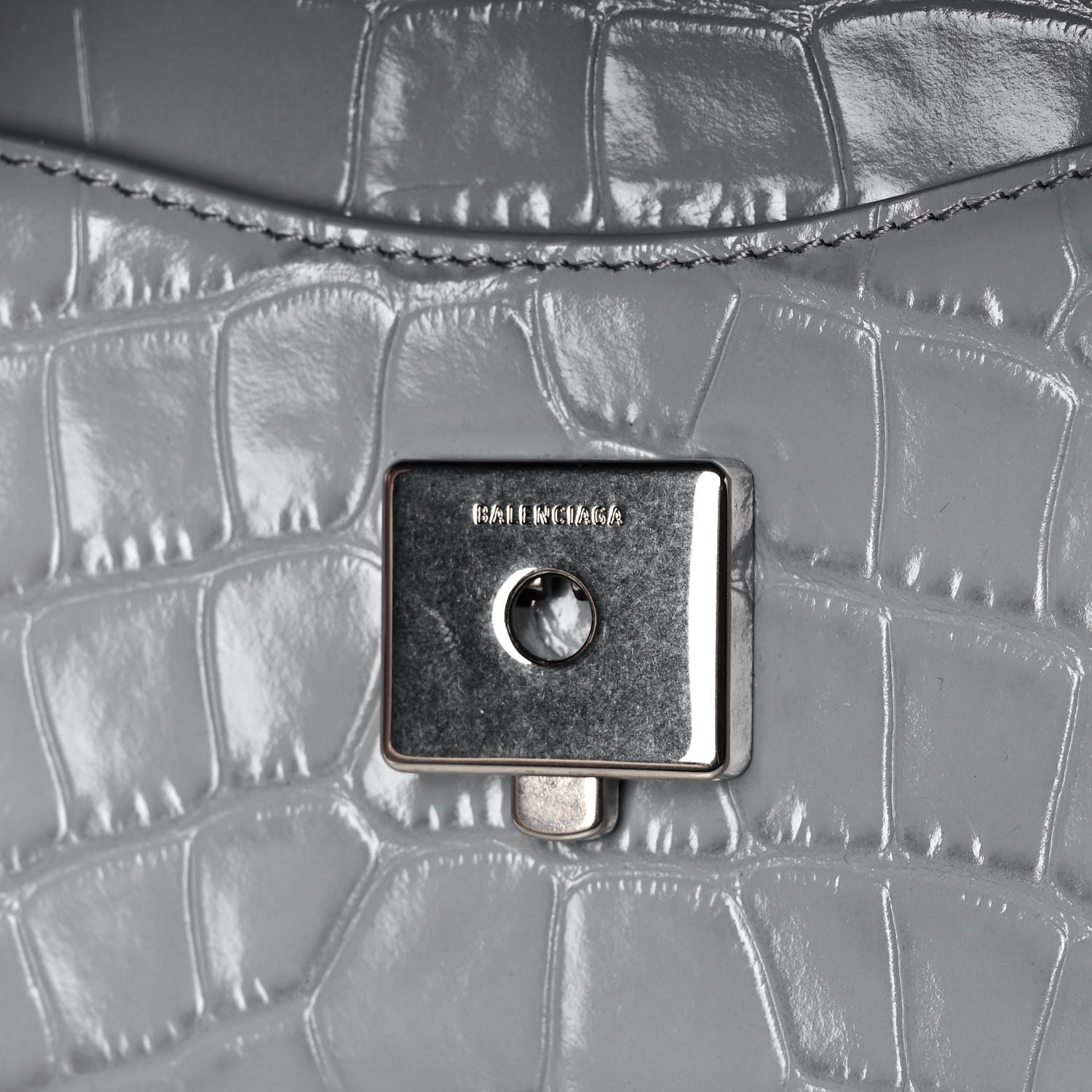 Balenciaga Shiny Calfskin Crocodile Embossed XS Sharp Top Handle Bag Balenciaga Grey 11 of 13