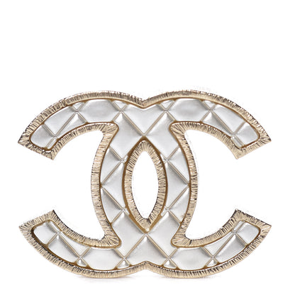 Chanel Metal Quilted CC Brooch Silver Gold 1 of 5