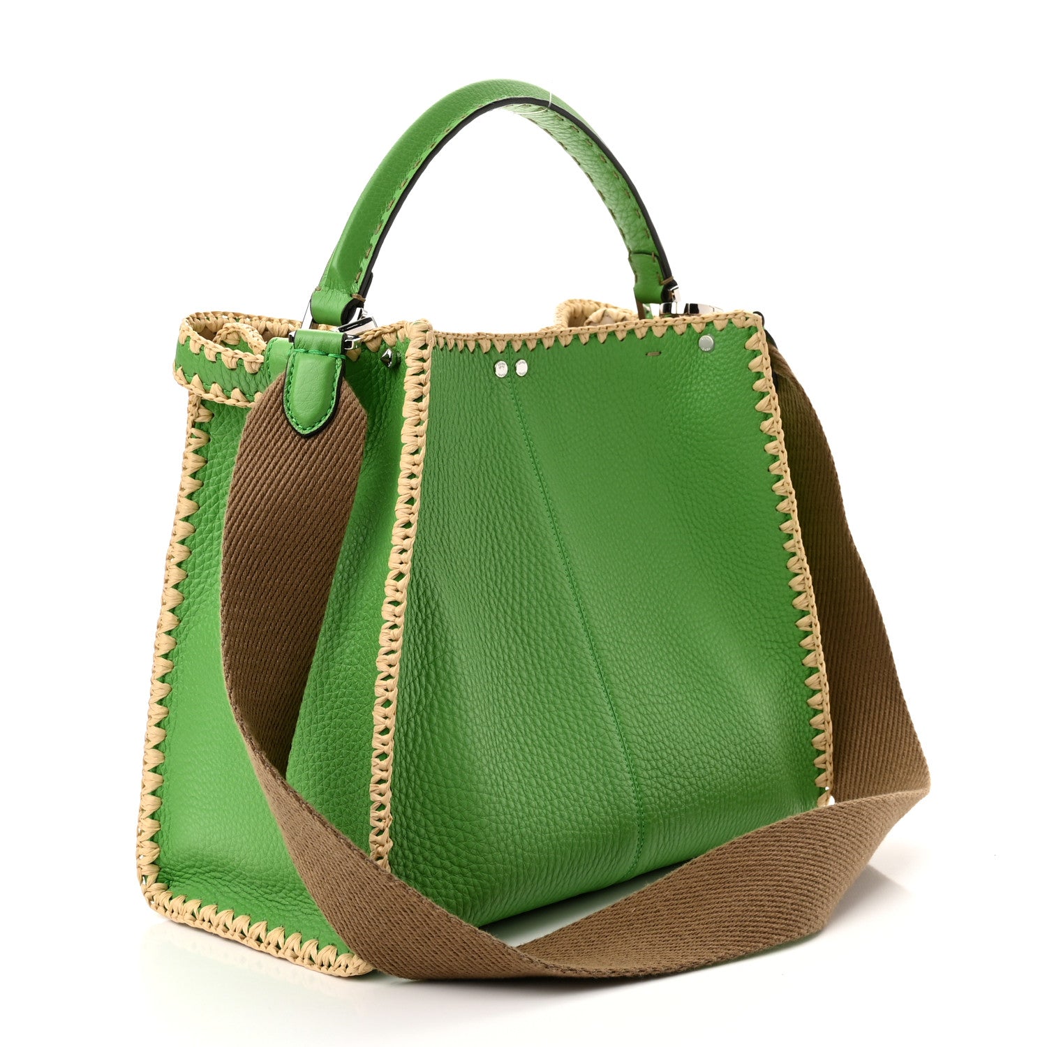 Fendi Cuoio Romano Selleria Raffia Bi-Color Woven Medium Peekaboo X-Lite Tomatillo Paglia 3 of 9
