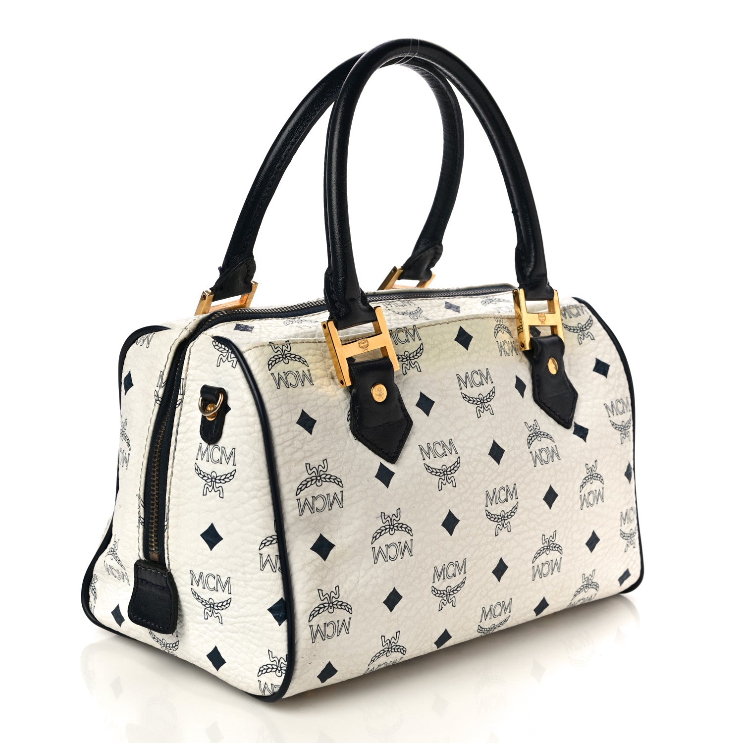 MCM Visetos Boston Satchel White 2 of 10